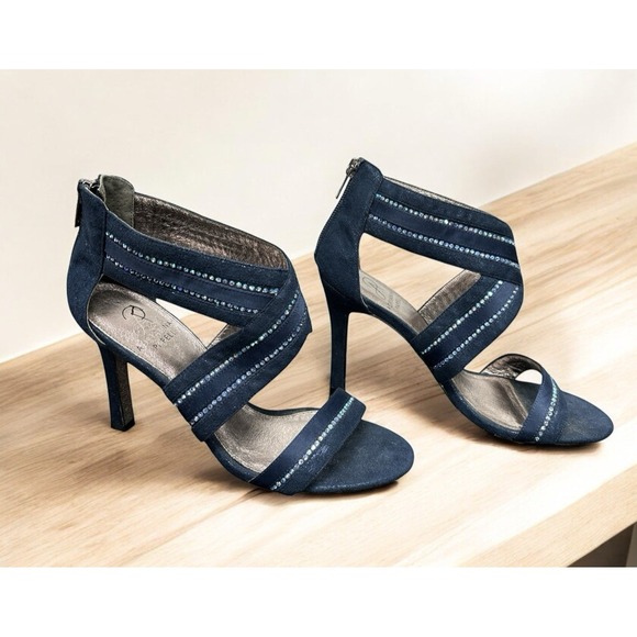 Adrianna Papell Blue Rhinestone Strappy Open Toe High Heel Dress Shoes‎ 7M - Picture 1 of 13